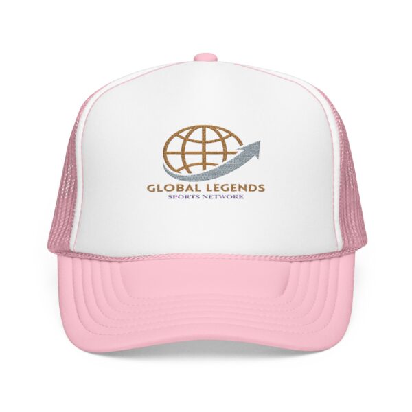 Global Legends Women's Embroidered Foam Trucker Hat, Stylish Cap for Outdoor Enthusiasts, Perfect for Events, Travel, Gifts, Sportswear, Global Legends Design
